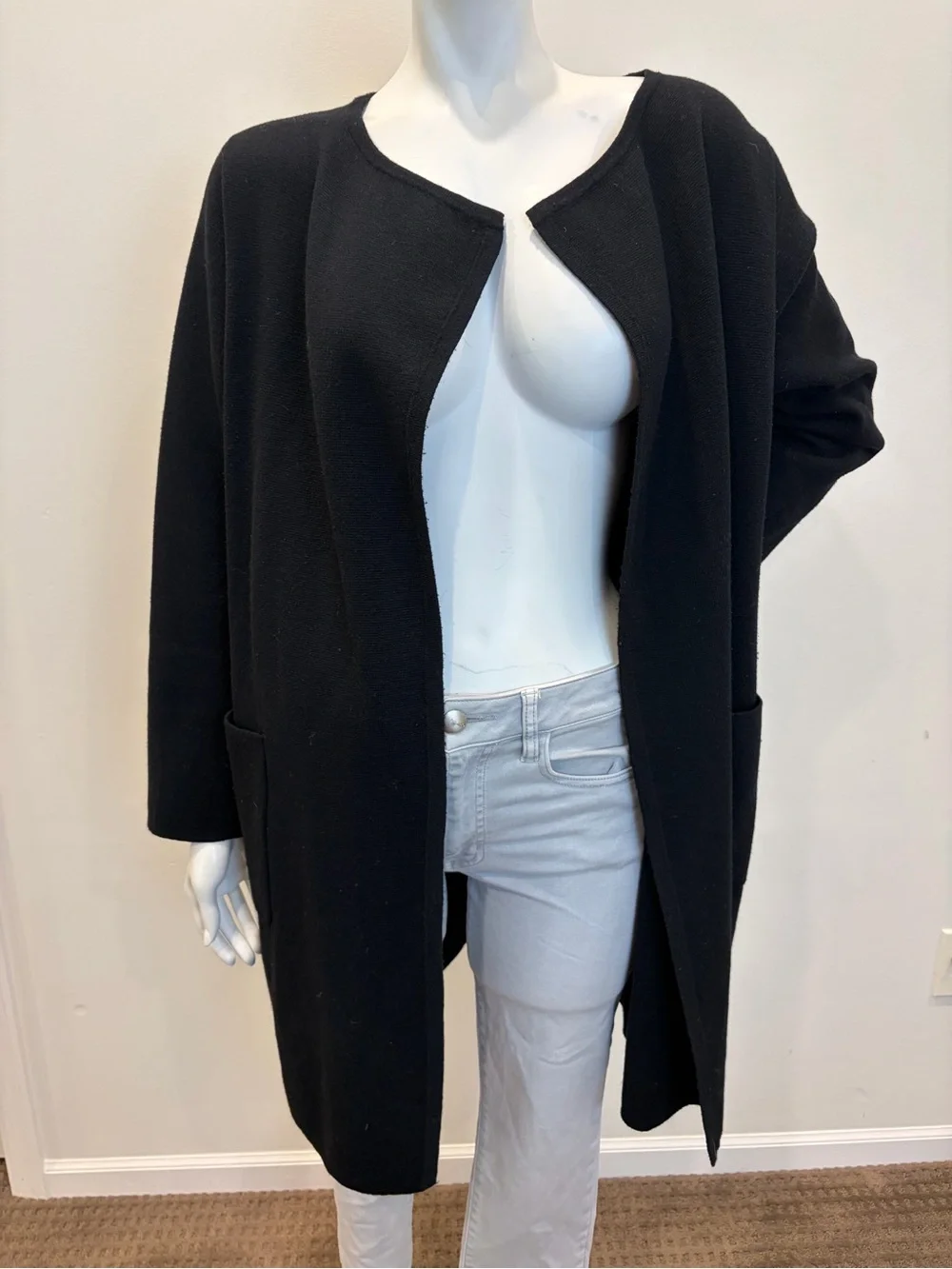 J. CREW 365 Black Juliette Collarless Cotton Wool Sweater Blazer Cardigan